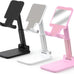 Cell Phone Stand, Adjustable Angle and Height Cell Phone Holder for Desk, Foldable and Portable, Anti-Slip Silicone Pad, Compatible with All Mobile Phones and 4-8 Inch Devices, Pink