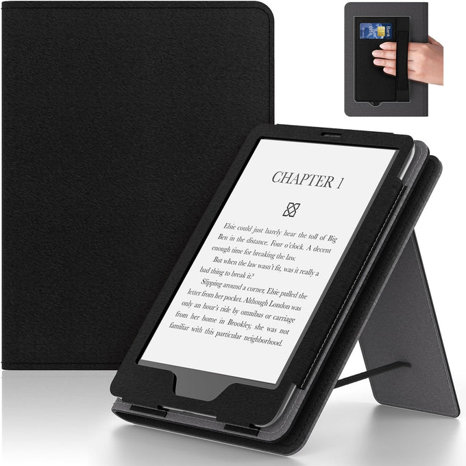 6in Tablet Case with Stand and Hand Strap,Incompatible with Old Version, Durable Synthetic Leather Cover with Auto Sleep Wake, Dark Blue