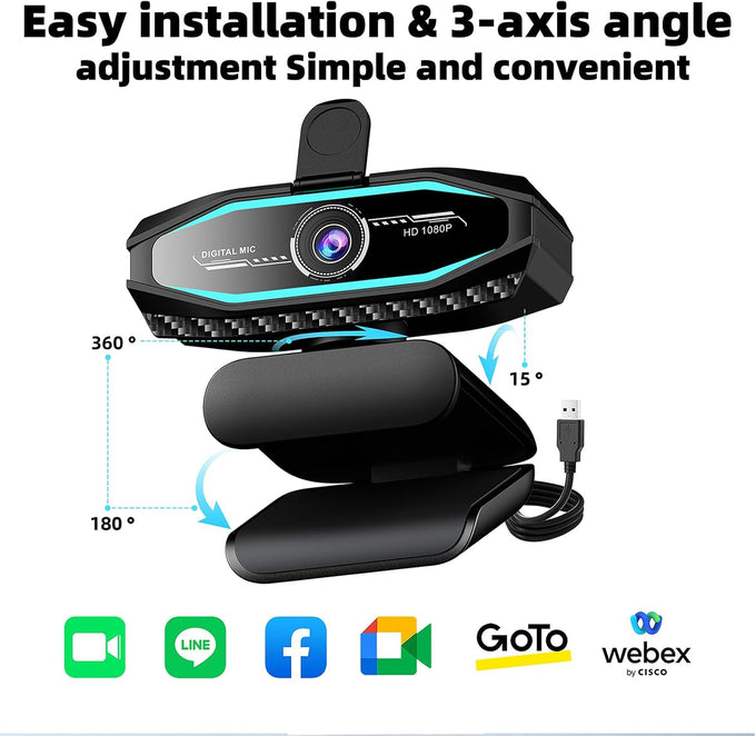 1080P HD Webcam with Microphone, USB Computer Camera for Laptop PC Desktop