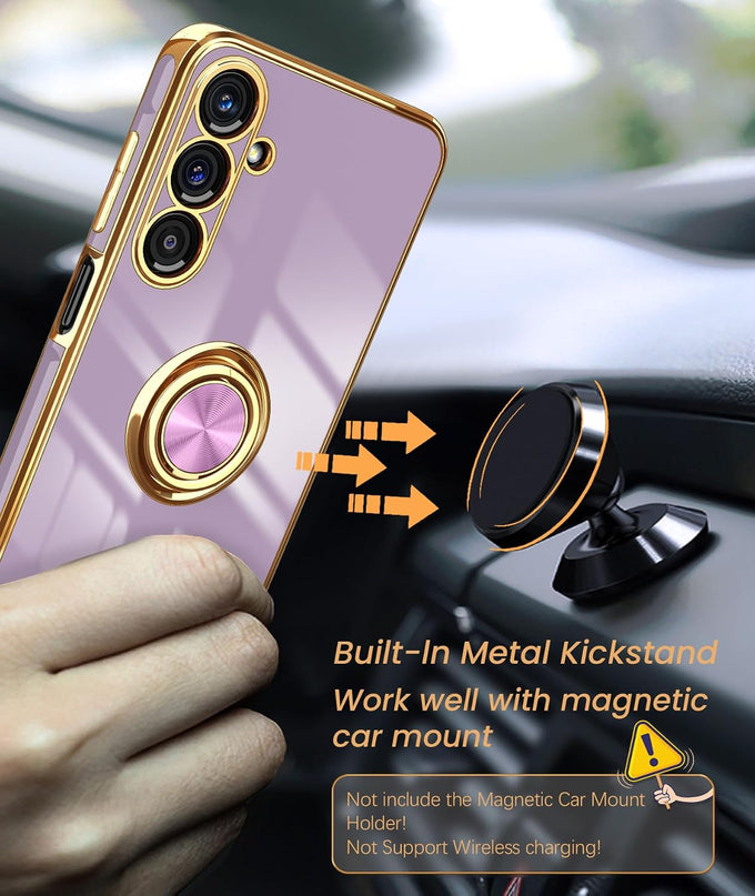 Dretal Plated Gold Edge Rotate Kickstand Case for Samsung Galaxy A16-Purple