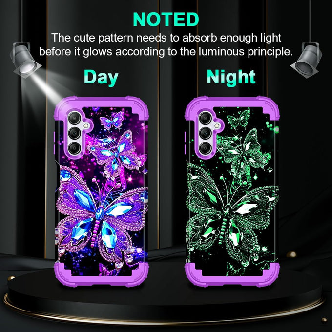 Miqala for Galaxy A16 5G Case,Glow in The Dark Three Layer Heavy Duty Shockproof Full Protection Hard Plastic Bumper+Soft Silicone Protective Case for Samsung Galaxy A16 5G 6.7 inch,Purple