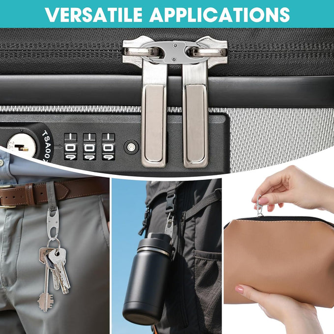8 Pcs Anti-Theft Small Carabiner Clip, Double Opening Zipper Pull Replacement, Elegant Zinc Alloy Zipper Clips for Backpacks, Luggage, Duffel Bags, Travel Essentials - 4 Silver & 4 Gunmetal