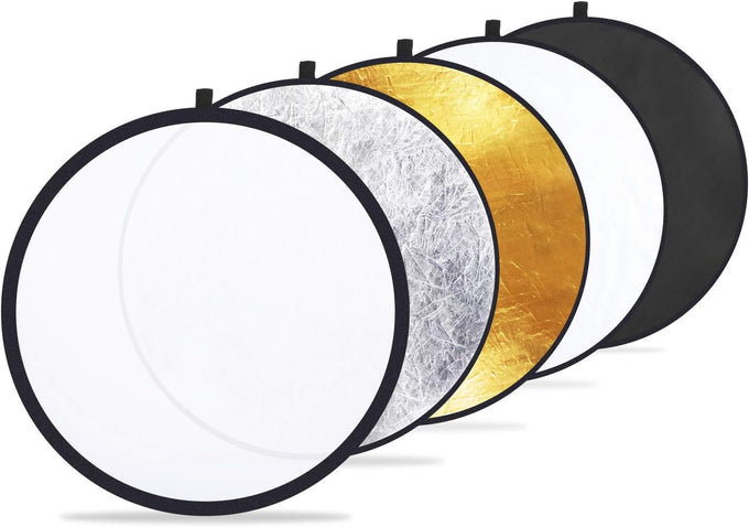 Etekcity 24" (60cm) 5-in-1 Photography Reflector, Multi-Disc Light Reflectors for Photography, Collapsible with Bag - Translucent, Silver, Gold, White and Black