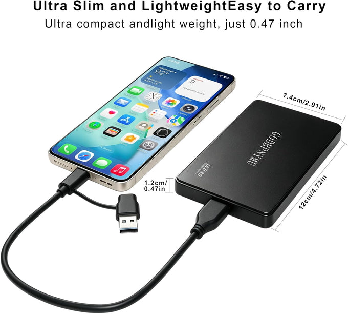 500GB External Hard Drive,Compact Portable Hard,USB 3.0/USB C