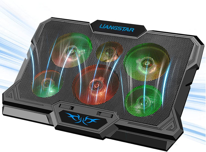 LIANGSTAR Laptop Cooling Pad, Laptop Cooler with 6 Quiet Fans for 12-17 Inch Notebook Gaming Fan Stable Stand, 7 Height & Wind Speed Adjustable, 2 USB Port & Phone Holder (Black)