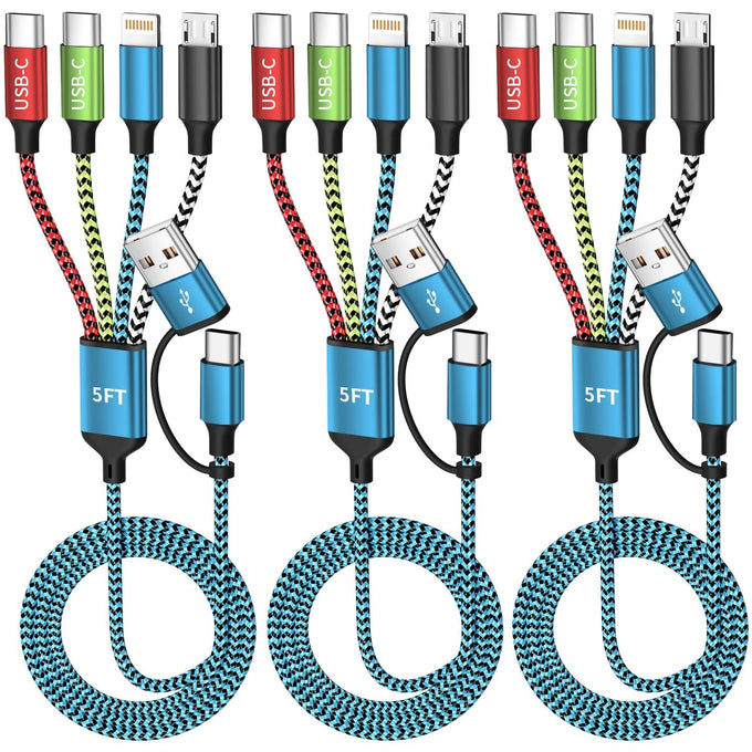 4 in 2 Multi Charging Cable, USBA/C Universal Charging Cords 2 Pack 5FT