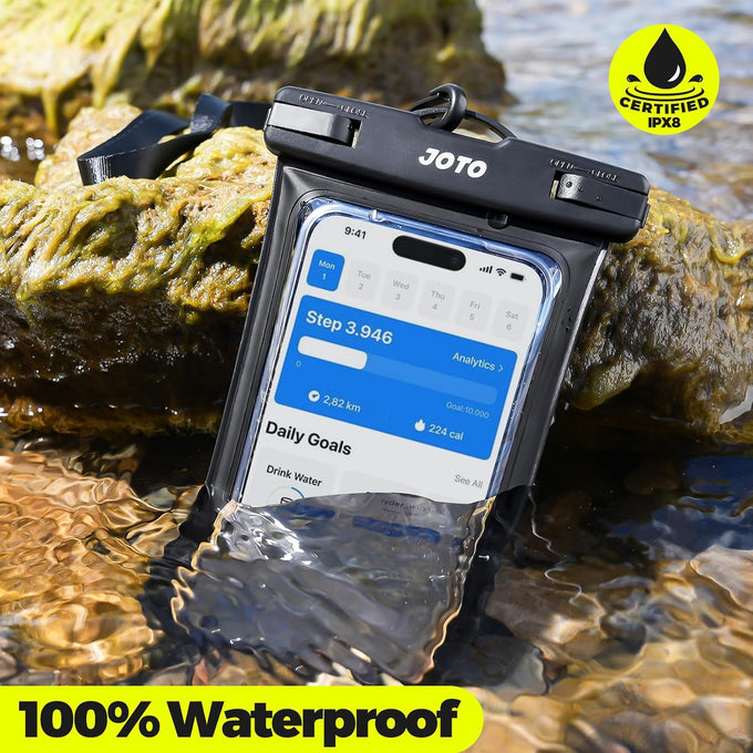JOTO 2 Pack Waterproof Phone Pouch, Universal IPX8 Dry Bag up to 7" -Black