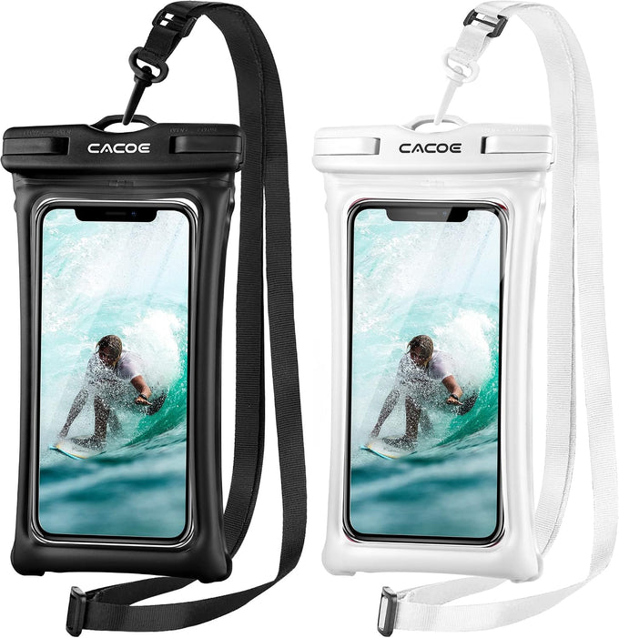 CACOE Floatable Waterproof Phone Pouch 2 Pack Up to 7.0",Black+Green