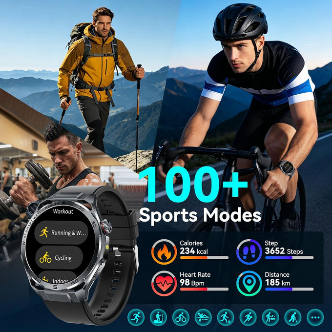 1.53" Military Smart Watch for Men with LED Flashlight & Bluetooth Calls