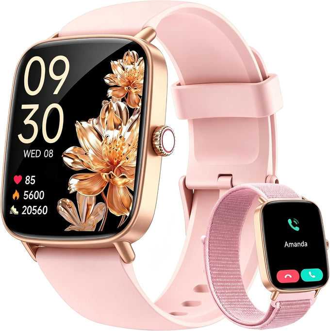 Smart Watch for Women Men, 1.85" HD AMOLED Fitness Tracker (Answer/Call) with 24/7 Heart Rate/Sleep/SpO2 Monitor for iPhone & Android, 120+ Sports Modes Smartwatch with IP68 Waterproof, 2 Bands
