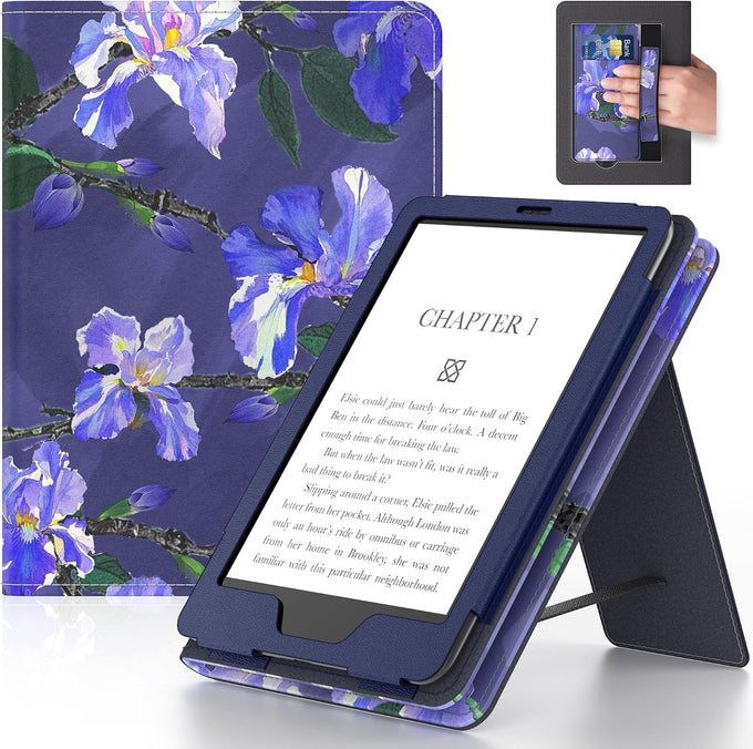 6in Tablet Case with Stand and Hand Strap,Incompatible with Old Version, Durable Synthetic Leather Cover with Auto Sleep Wake, Dark Blue