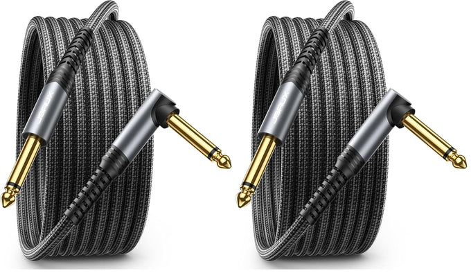 JSAUX Guitar Cable 10 ft, Amp Cord for Electric Guitar/Mandolin/Bass, Pro Audio Instrument Cable with 1/4" Tips(TS Port) Right Angle to Straight-Gray