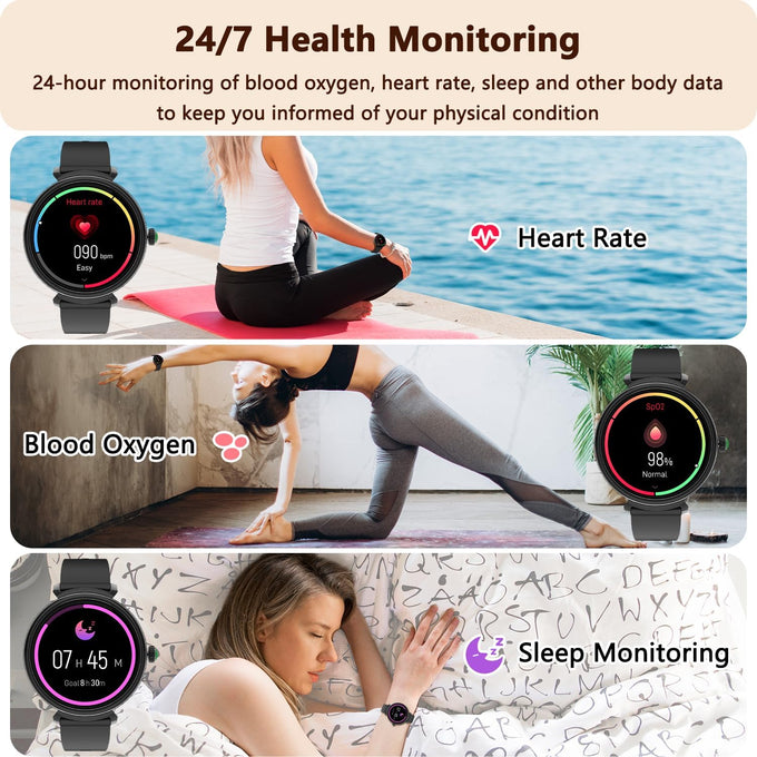 Smart Watch for Women with Answer/Make Call,1.27" HD Waterproof with DIY Faces,Fitness Tracker Smart Watch with Heart Rate,SpO2,Sleep Monitoring Compatible with iOS/Android