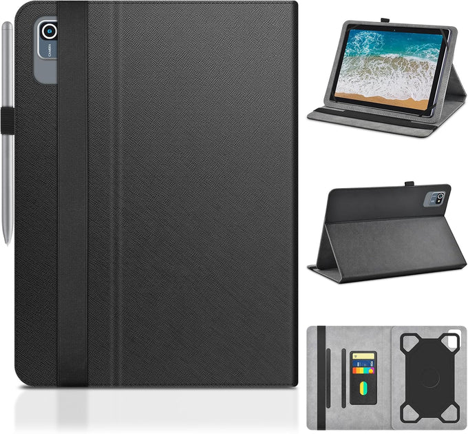 DETUOSI PU Leather 10.1 Inch Tablet Case with Rear Camera Hole, Black