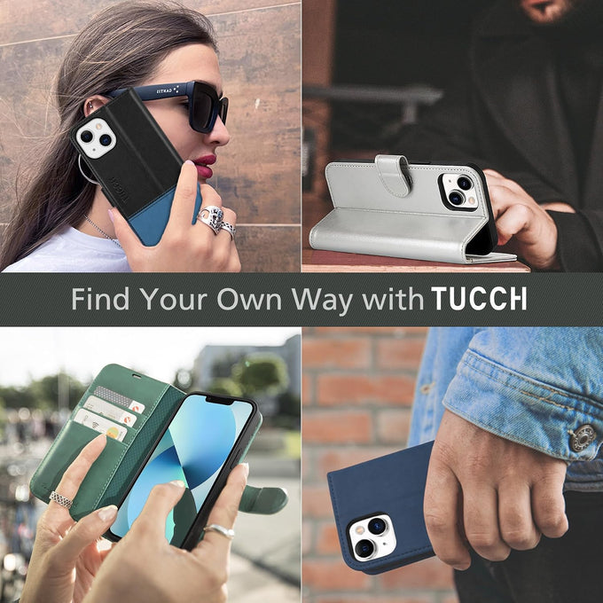 TUCCH Wallet Case for iPhone 13 (6.1") 2021, 3 Card Holders, Black