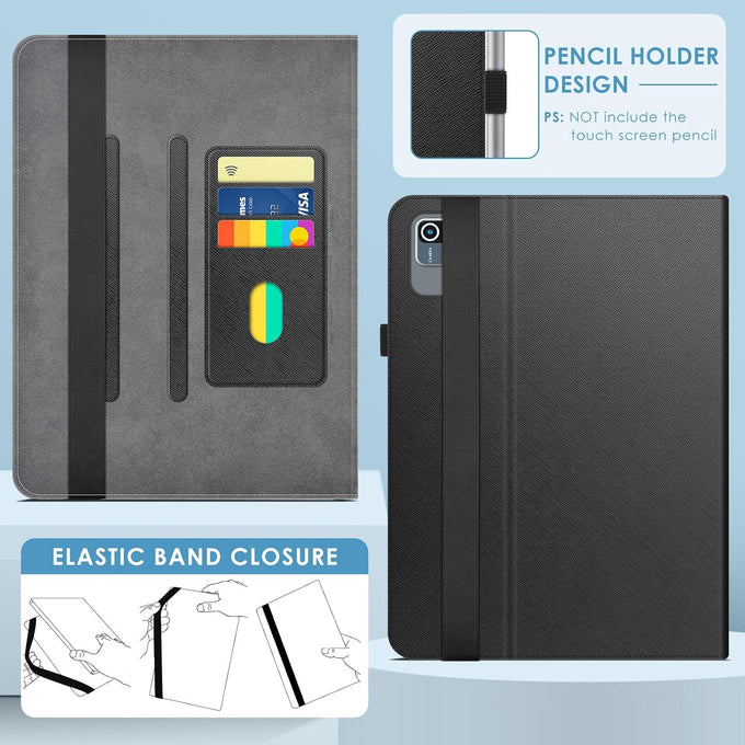 DETUOSI PU Leather 10.1 Inch Tablet Case with Rear Camera Hole, Black