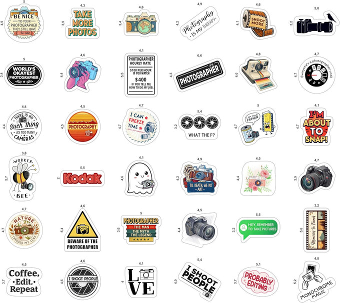 100Pcs Photography Stickers for Water Bottle and Laptop - Photography Party Supplies - Gifts for Photographer - Photo and Camera Stickers - Gift for Women & Men