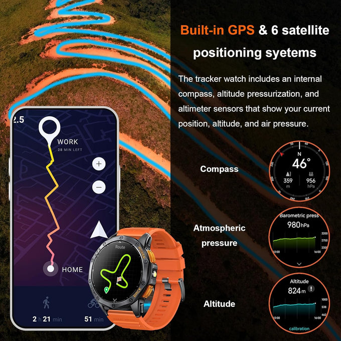 Military Smart Watch for Men, Built-in GPS, 30-day standby, 1.43" AMOLED