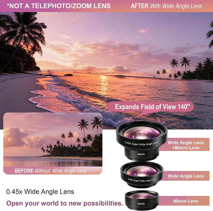 3-in-1 Macro & Wide Angle Lens for iPhone with CPL Filter