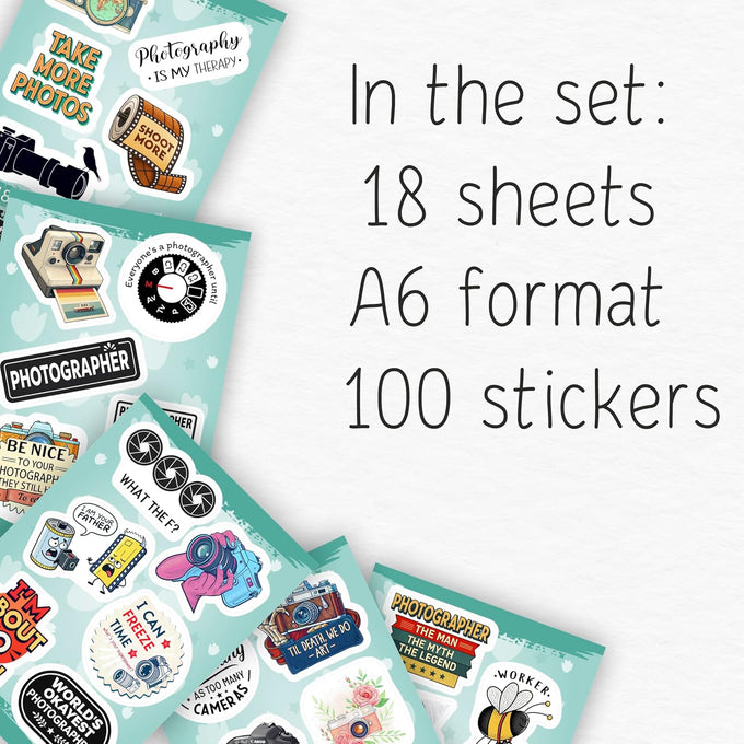 100Pcs Photography Stickers for Water Bottle and Laptop - Photography Party Supplies - Gifts for Photographer - Photo and Camera Stickers - Gift for Women & Men