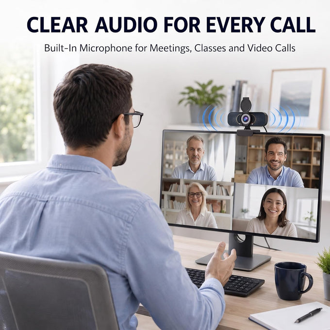 1080P Webcam with Microphone and Privacy Cover Plug&Play