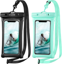 CACOE Floatable Waterproof Phone Pouch 2 Pack Up to 7.0",Black+Green