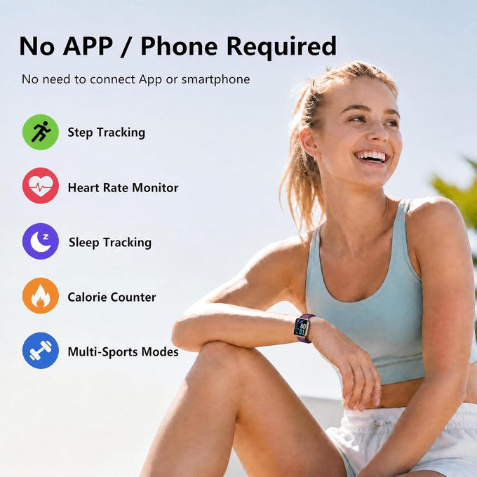 Fitness Tracker Watch with Heart Rate, No App No Phone Required, Pedometer