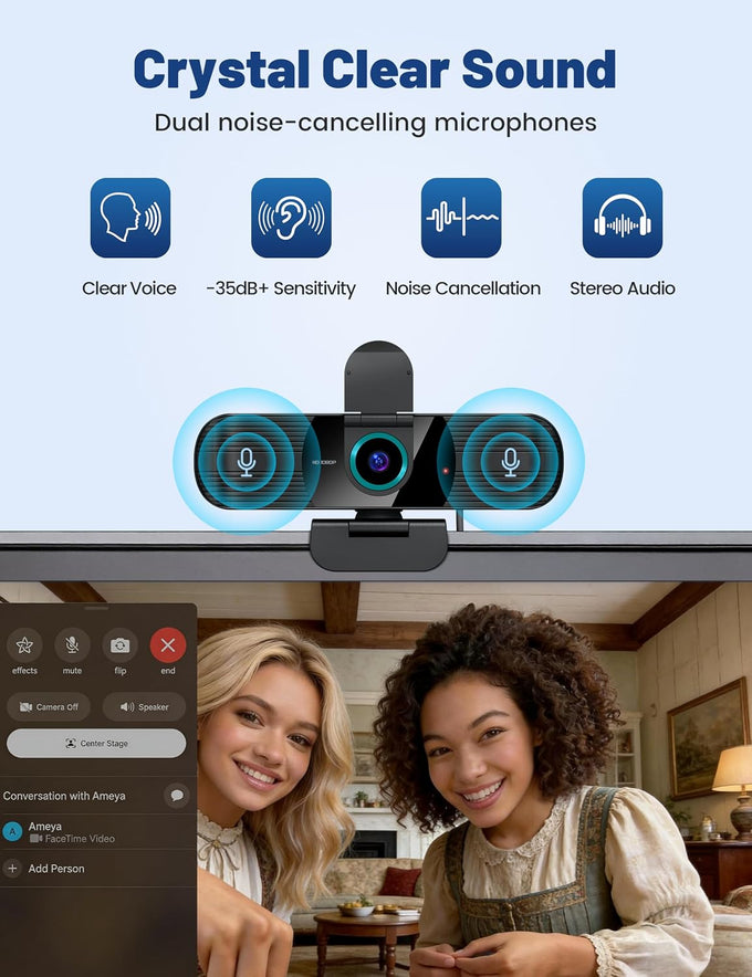 Pro HD 1080p/30fps Webcam with Tripod, External USB Camera for PC/Laptop