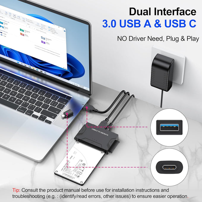 Hard Drive Reader USB 3.0 & Type C to SATA IDE Adapter, Data Transfer Kit