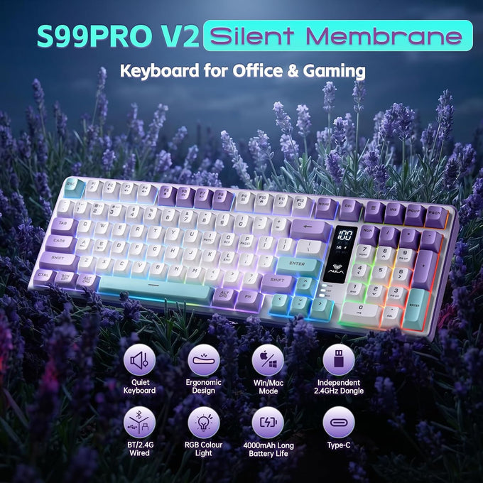 Aula S99pro V2 Wireless Gaming Keyboard,Silent Computer Creamy Keyboard