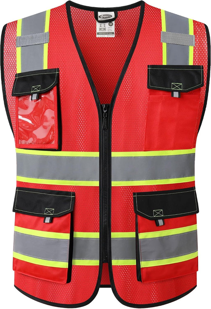 JKSafety Safety Vest for Men Women Hi Vis Reflective Vest JK220 Black L