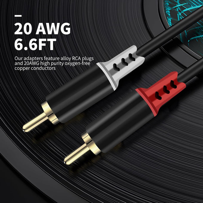 RCA to Speaker Wire Adapter, 2 Bare Wire Speaker Cables to RCA Plug Adapter Repair Speaker Wire for Speaker Amplifier Audio Video AV Receiver TV Subwoofer - 20AWG, 6.6FT