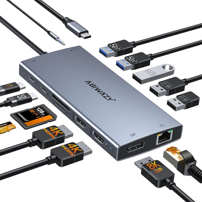 USB C Docking Station Dual Monitor, ABIWAZY 15 in 1 Laptop Docking Station