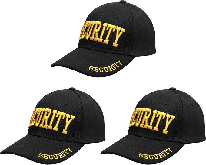 Falari Security Hat Baseball Cap - Gold or White Embroidery Security Front, Bill & Back - Adjustable Size