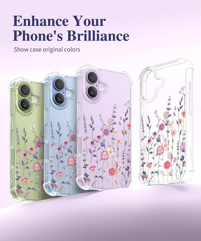 GVIEWIN for iPhone 17 Case Floral Clear Slim Women