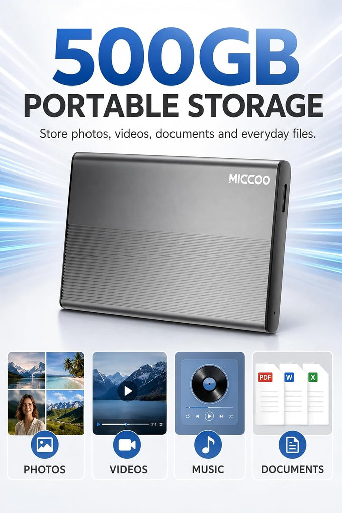 500GB External Hard Drive, Portable HDD Expansion Storage