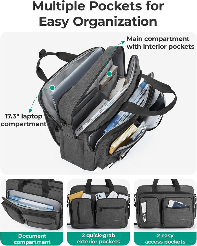 BAGSMART 3 In 1 Laptop Bag for Men, Computer Briefcase 17.3 Inch Laptop Water-Repellent Shoulder Bag, Computer Bag Business Travel Office, Black