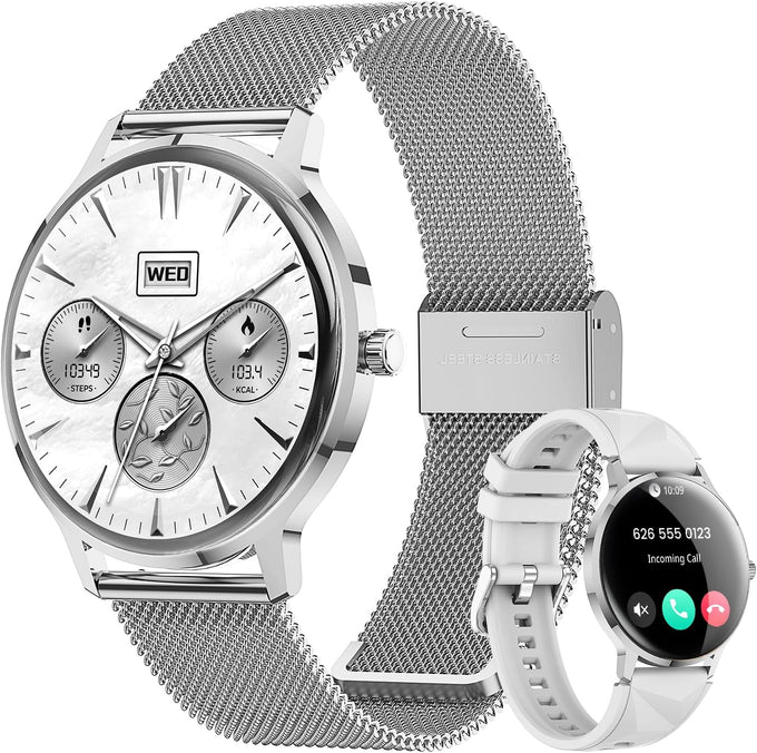 WalkerFit Smart Watch for Women Android/iPhone, 1.32" Curved AMOLED 2 Bands