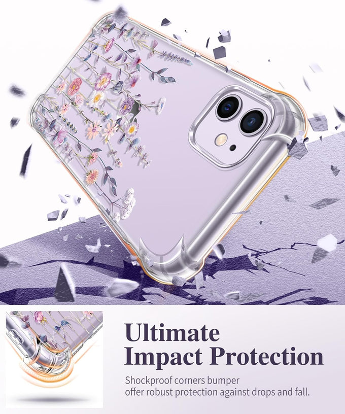 GVIEWIN for iPhone 11 Case Floral, Screen Protector & Camera Lens Protector