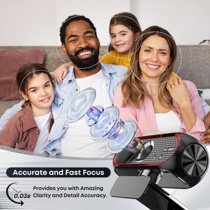 1080P HD Webcam with Microphone, Noise Cancellation, Privacy Cover, Wide-Angle Lens, Auto Light Correction, Plug & Play USB Webcam for Laptop, Desktop, PC, Mac, Zoom, Skype, Streaming (Red)