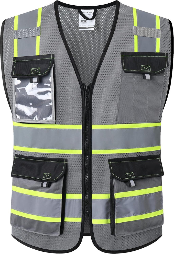 JKSafety Safety Vest for Men Women Hi Vis Reflective Vest JK220 Black L