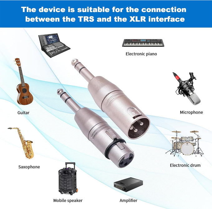 1/4 to XLR Adapter 4 Pack, 1/4" TRS to XLR (2 Pair), 2pcs Male to Male and 2pcs Male to Female, Balanced Quarter Inch 6.35mm Male to XLRMale/Female Adapters for Mixers, Microphones, Amplifiers