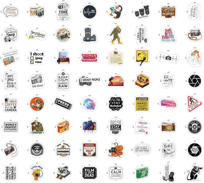 100Pcs Photography Stickers for Water Bottle and Laptop - Photography Party Supplies - Gifts for Photographer - Photo and Camera Stickers - Gift for Women & Men