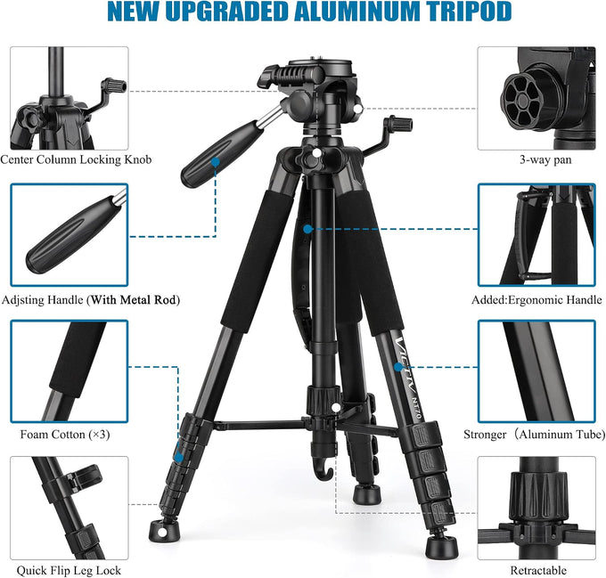 VICTIV 74” Camera Tripod, Tripod for Camera and Phone with Phone Holder
