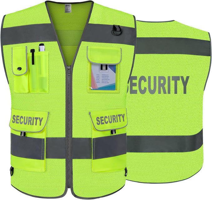 TCCFCCT Security Vest for Security Guard 9 Pockets Safety Vest, Black L