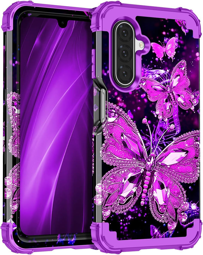 Miqala for Galaxy A16 5G Case,Glow in The Dark Three Layer Heavy Duty Shockproof Full Protection Hard Plastic Bumper+Soft Silicone Protective Case for Samsung Galaxy A16 5G 6.7 inch,Purple