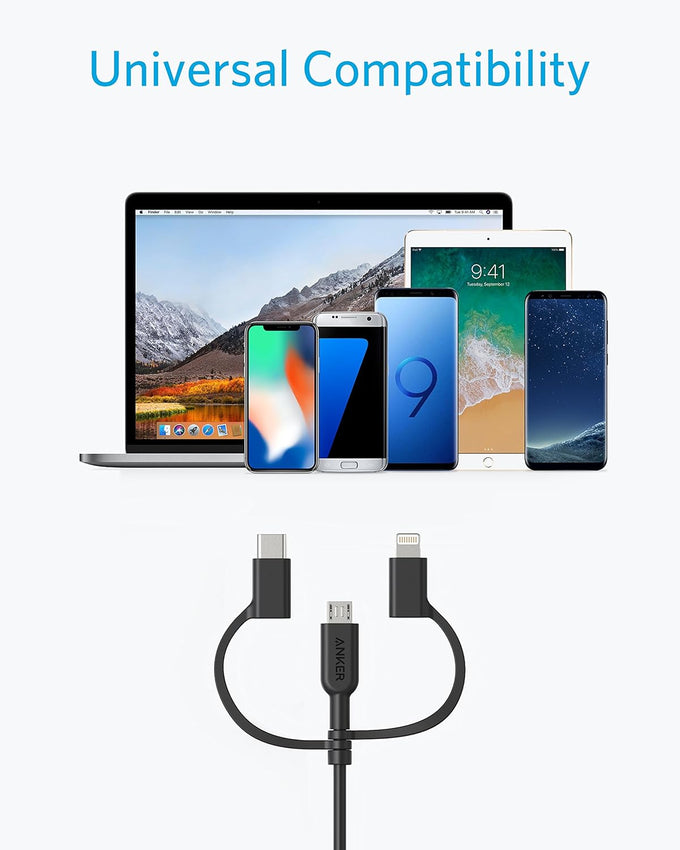 Anker Powerline II 3-in-1 Lightning, USB C, Micro USB Cable