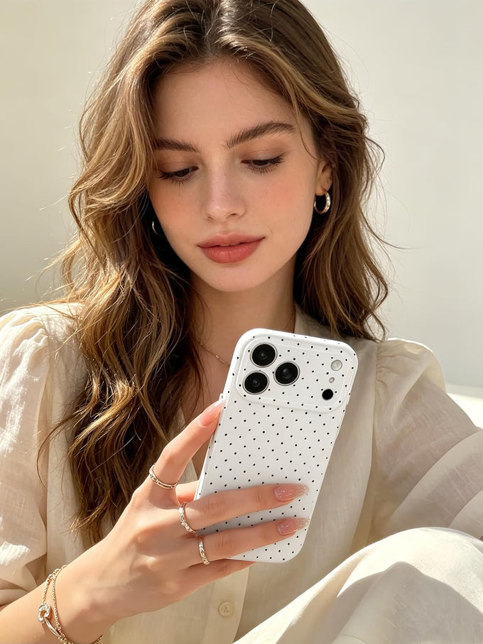 For iPhone 18 Pro Case / iPhone 17 Pro Case Cute Polka Dot Cover, White