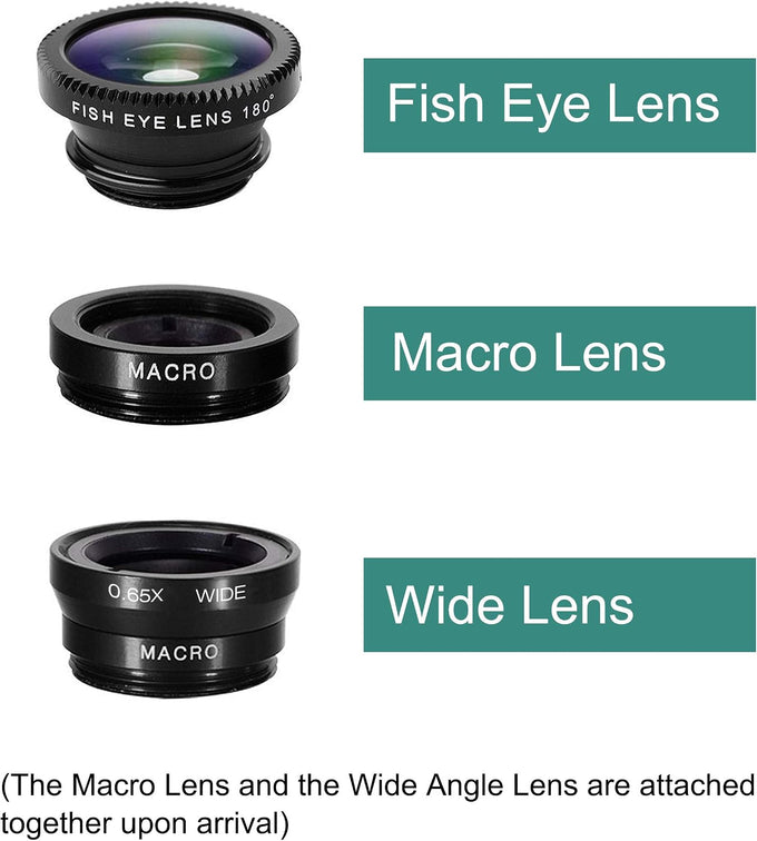 Ailun Phone Lens, 3 in 1 Clip on Fish Eye Lens+Wide Angle+Macro Lens