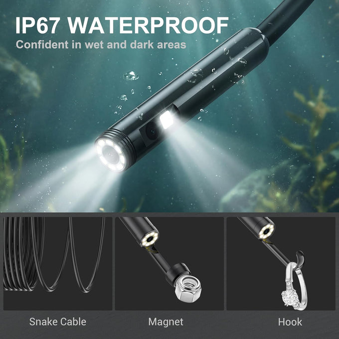 Dual-Lens Endoscope Camera with Light, 1920P HD Borescope Inspection Camera